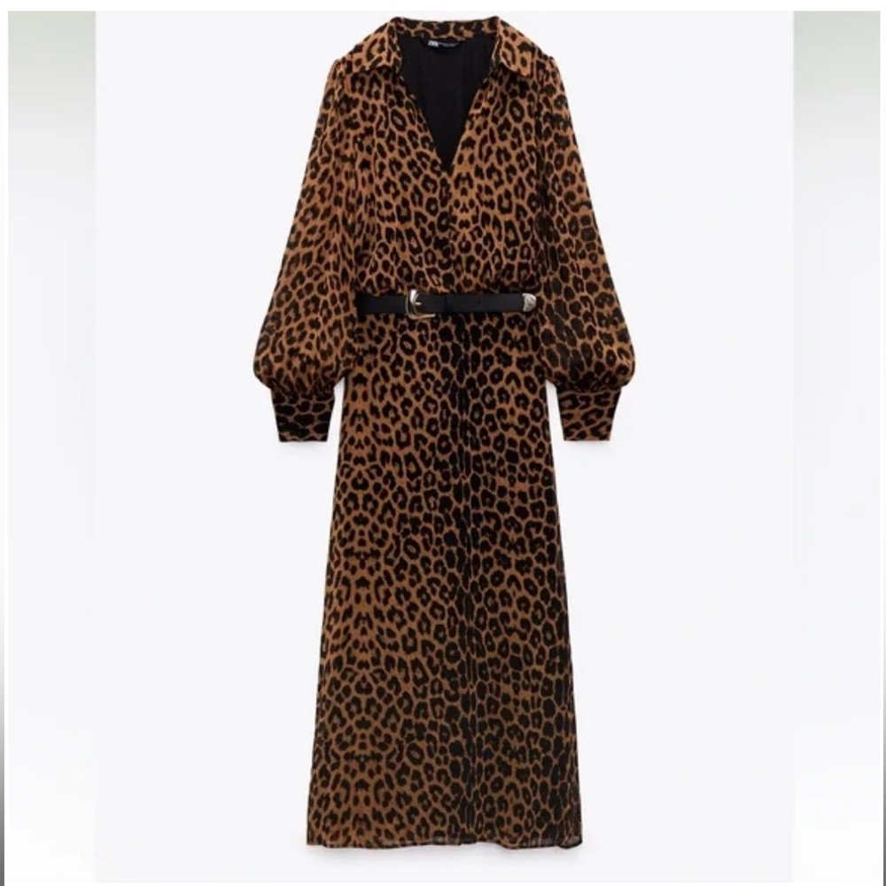 ZARA BELTED ANIMAL PRINT DRESS BLACK / BROWN | 9878/051 SIZE M